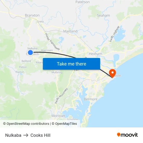 Nulkaba to Cooks Hill map