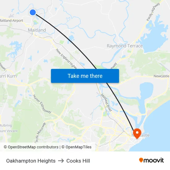 Oakhampton Heights to Cooks Hill map