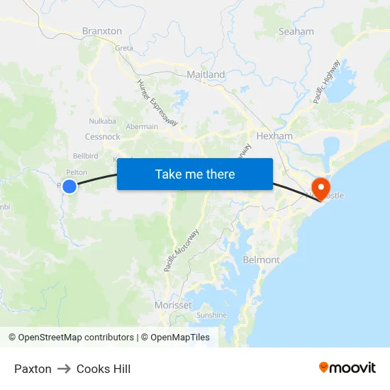 Paxton to Cooks Hill map