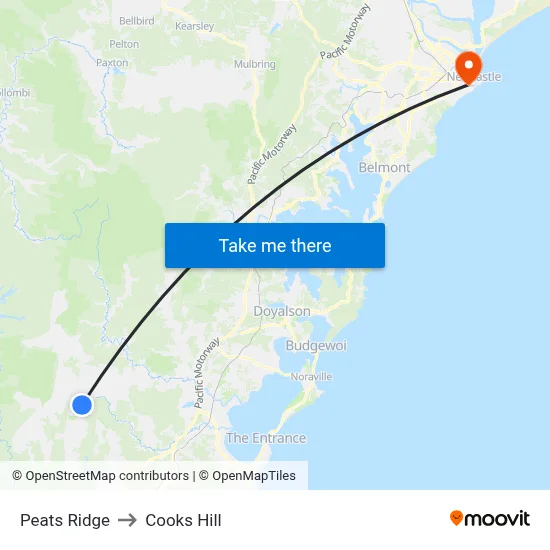 Peats Ridge to Cooks Hill map