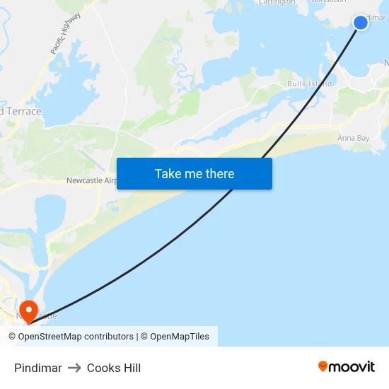 Pindimar to Cooks Hill map