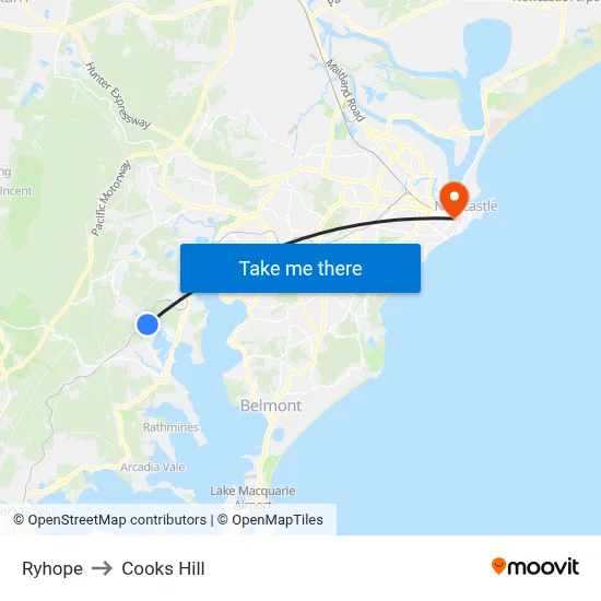Ryhope to Cooks Hill map