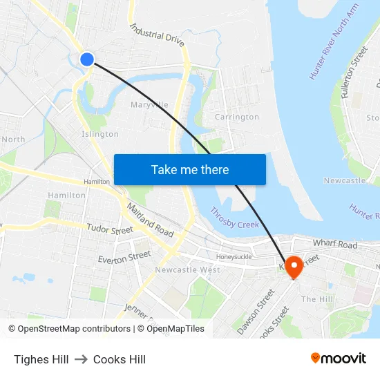 Tighes Hill to Cooks Hill map