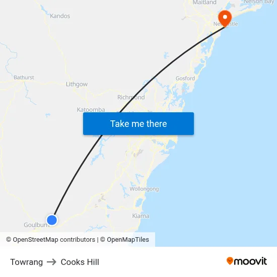 Towrang to Cooks Hill map
