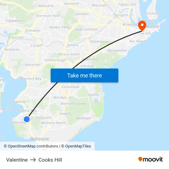 Valentine to Cooks Hill map