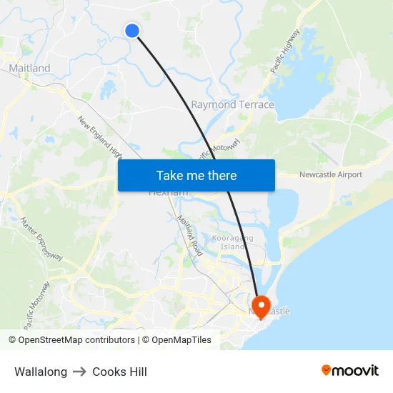 Wallalong to Cooks Hill map