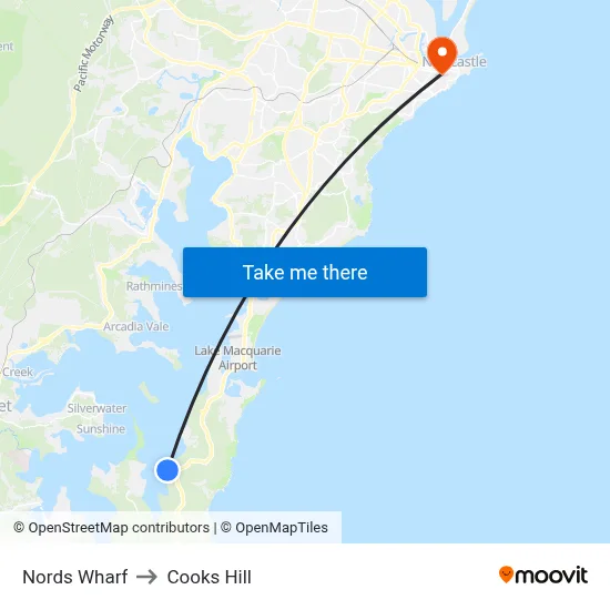 Nords Wharf to Cooks Hill map