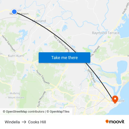 Windella to Cooks Hill map
