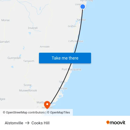Alstonville to Cooks Hill map