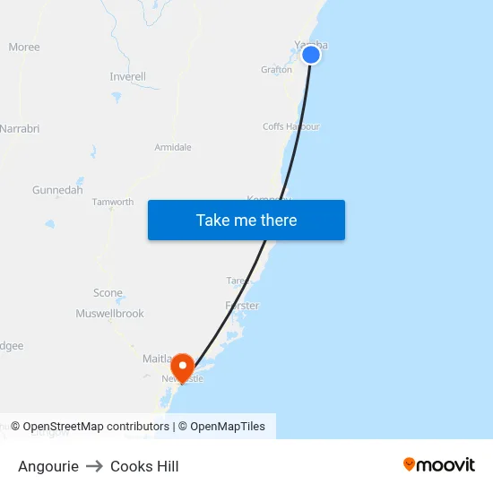 Angourie to Cooks Hill map