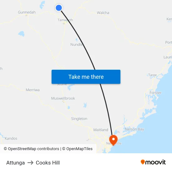 Attunga to Cooks Hill map