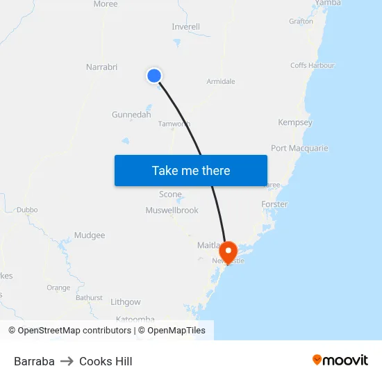 Barraba to Cooks Hill map