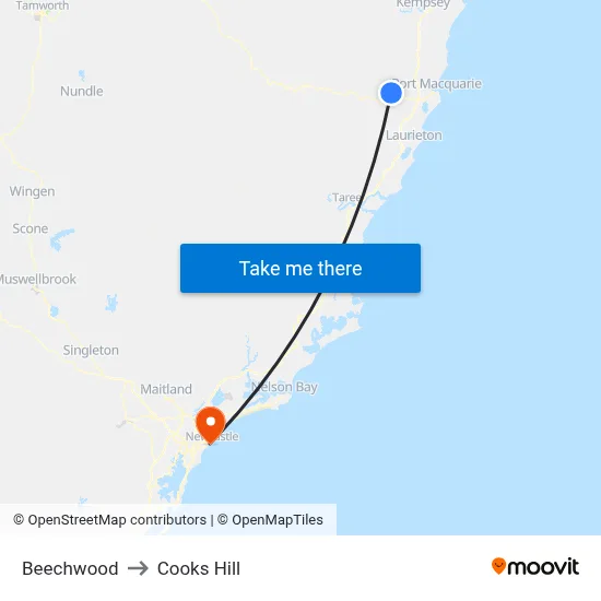 Beechwood to Cooks Hill map