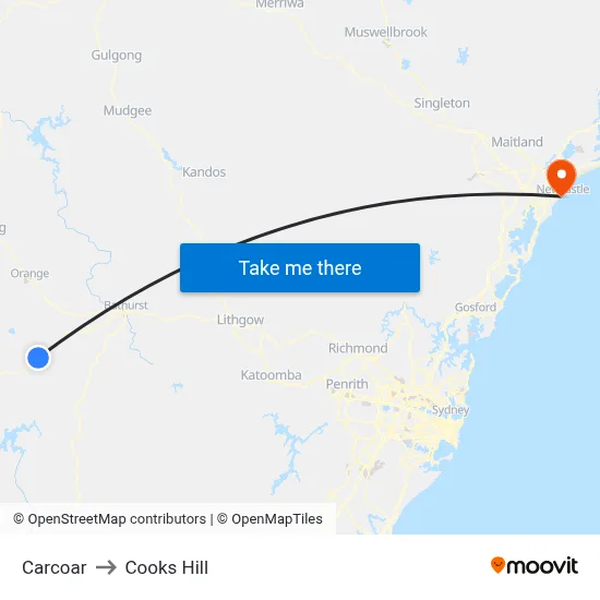 Carcoar to Cooks Hill map
