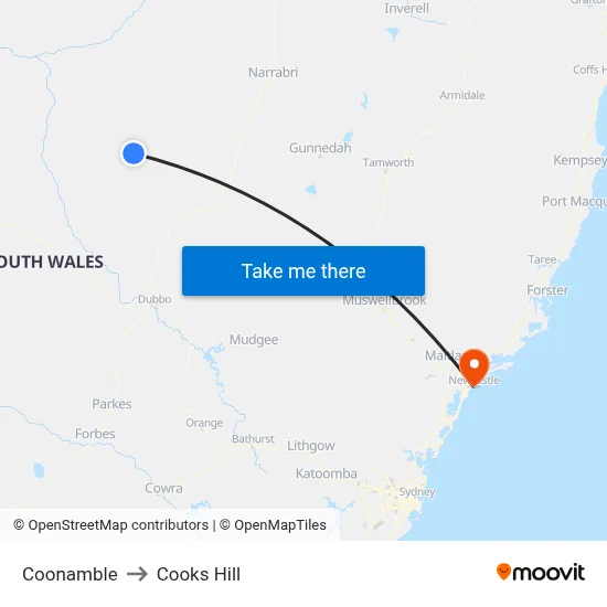 Coonamble to Cooks Hill map