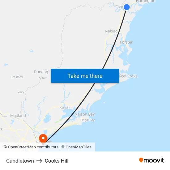 Cundletown to Cooks Hill map