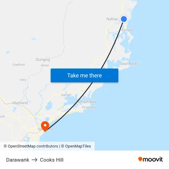 Darawank to Cooks Hill map