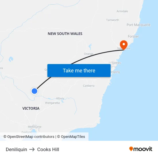 Deniliquin to Cooks Hill map