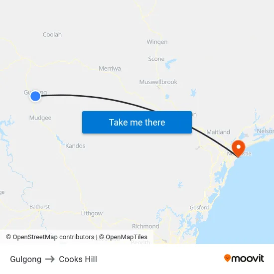 Gulgong to Cooks Hill map
