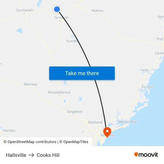 Hallsville to Cooks Hill map