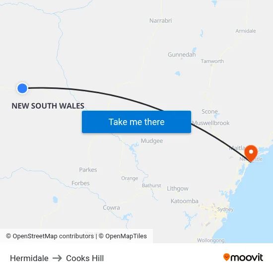Hermidale to Cooks Hill map