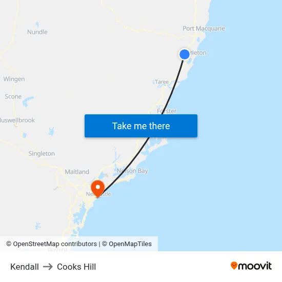 Kendall to Cooks Hill map