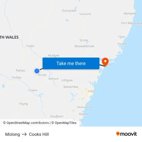Molong to Cooks Hill map