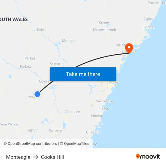 Monteagle to Cooks Hill map
