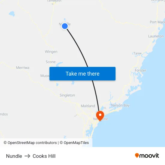 Nundle to Cooks Hill map