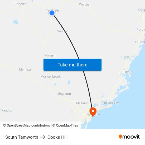South Tamworth to Cooks Hill map