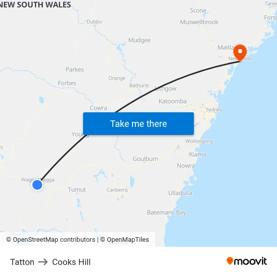 Tatton to Cooks Hill map