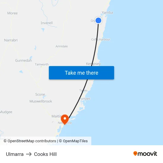Ulmarra to Cooks Hill map