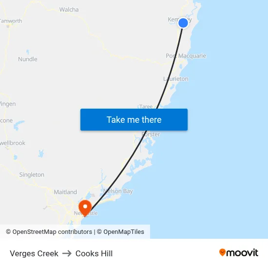Verges Creek to Cooks Hill map