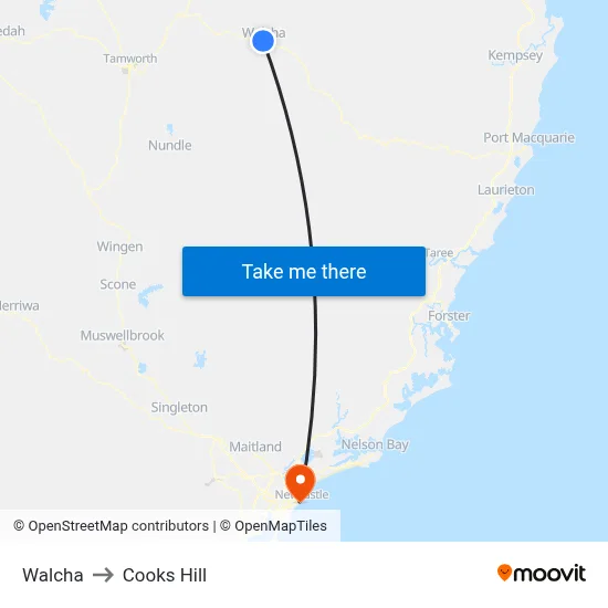 Walcha to Cooks Hill map