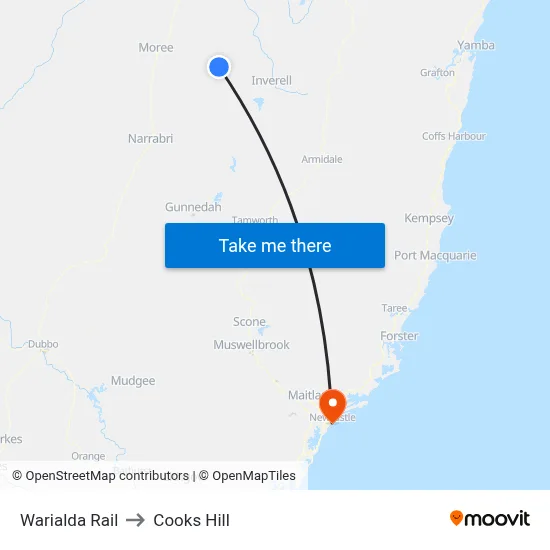 Warialda Rail to Cooks Hill map