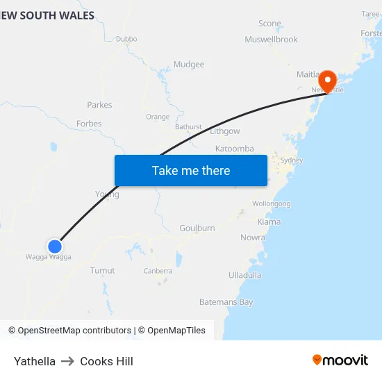 Yathella to Cooks Hill map