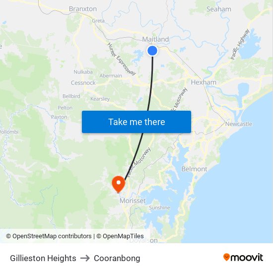 Gillieston Heights to Cooranbong map
