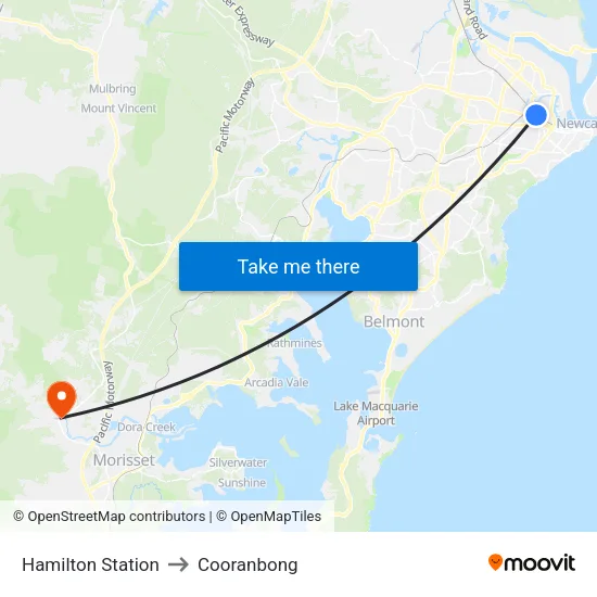 Hamilton Station to Cooranbong map