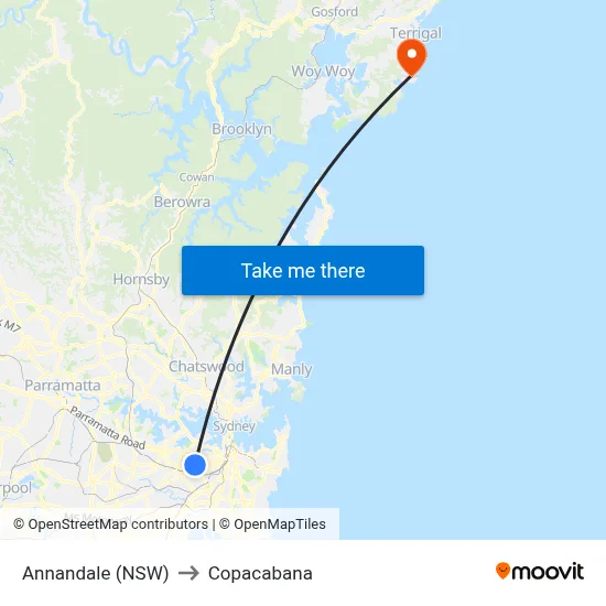 Annandale (NSW) to Copacabana map
