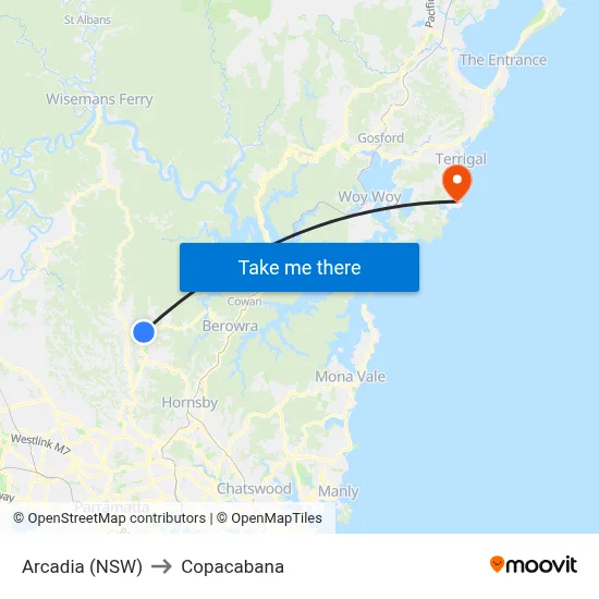 Arcadia (NSW) to Copacabana map