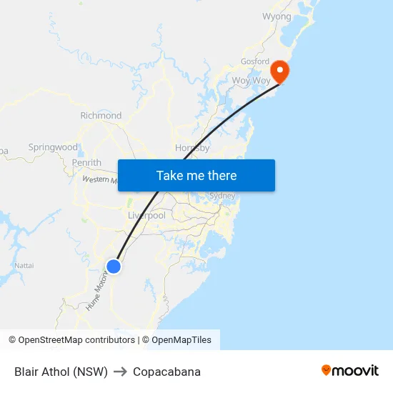 Blair Athol (NSW) to Copacabana map