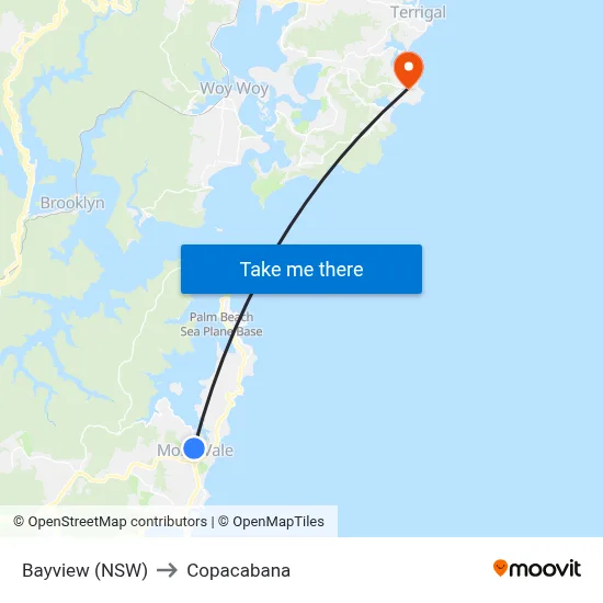 Bayview (NSW) to Copacabana map