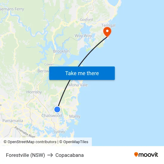 Forestville (NSW) to Copacabana map