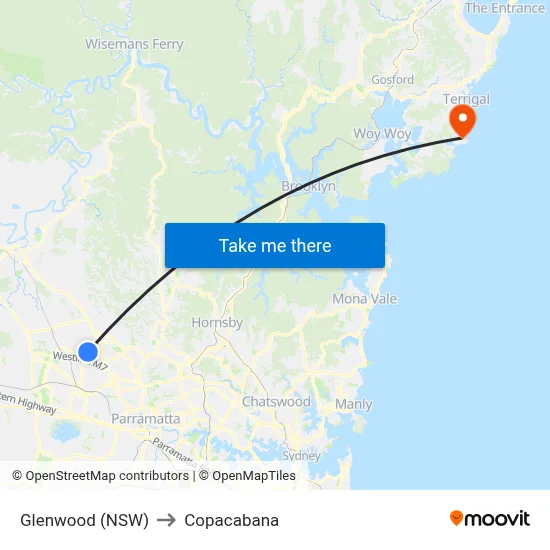 Glenwood (NSW) to Copacabana map