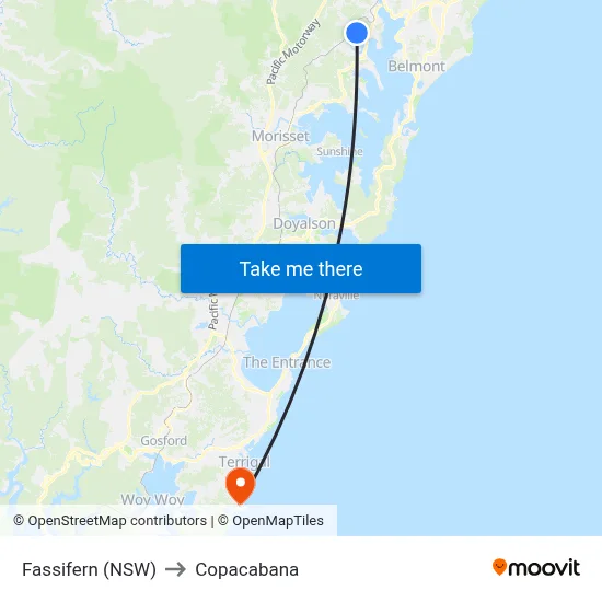 Fassifern (NSW) to Copacabana map