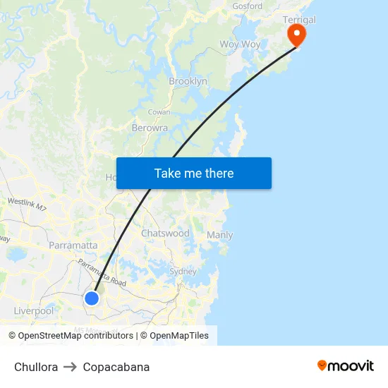 Chullora to Copacabana map