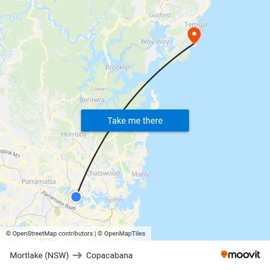 Mortlake (NSW) to Copacabana map