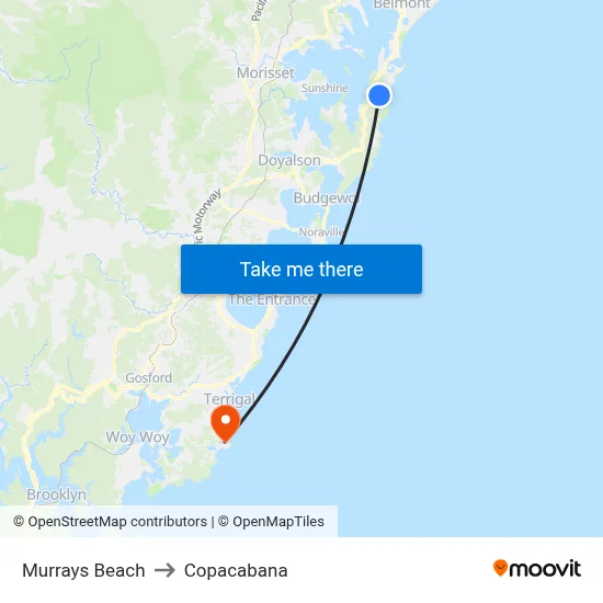 Murrays Beach to Copacabana map