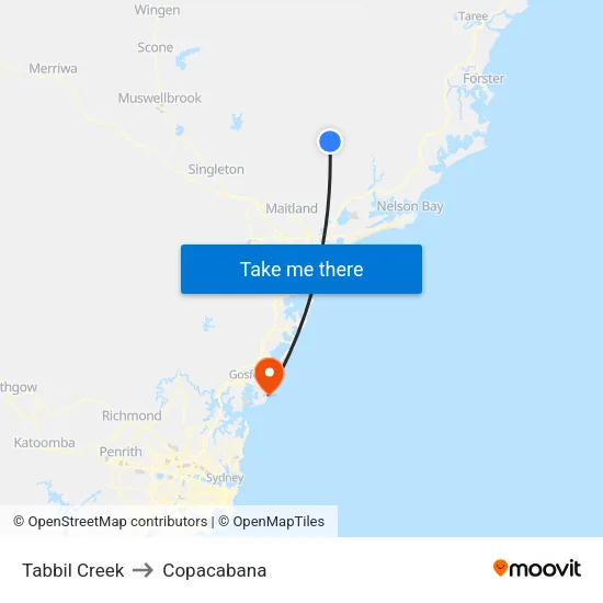Tabbil Creek to Copacabana map