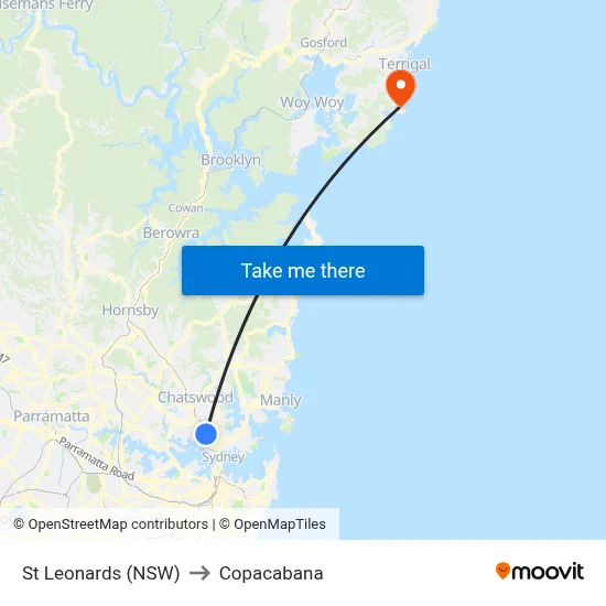 St Leonards (NSW) to Copacabana map